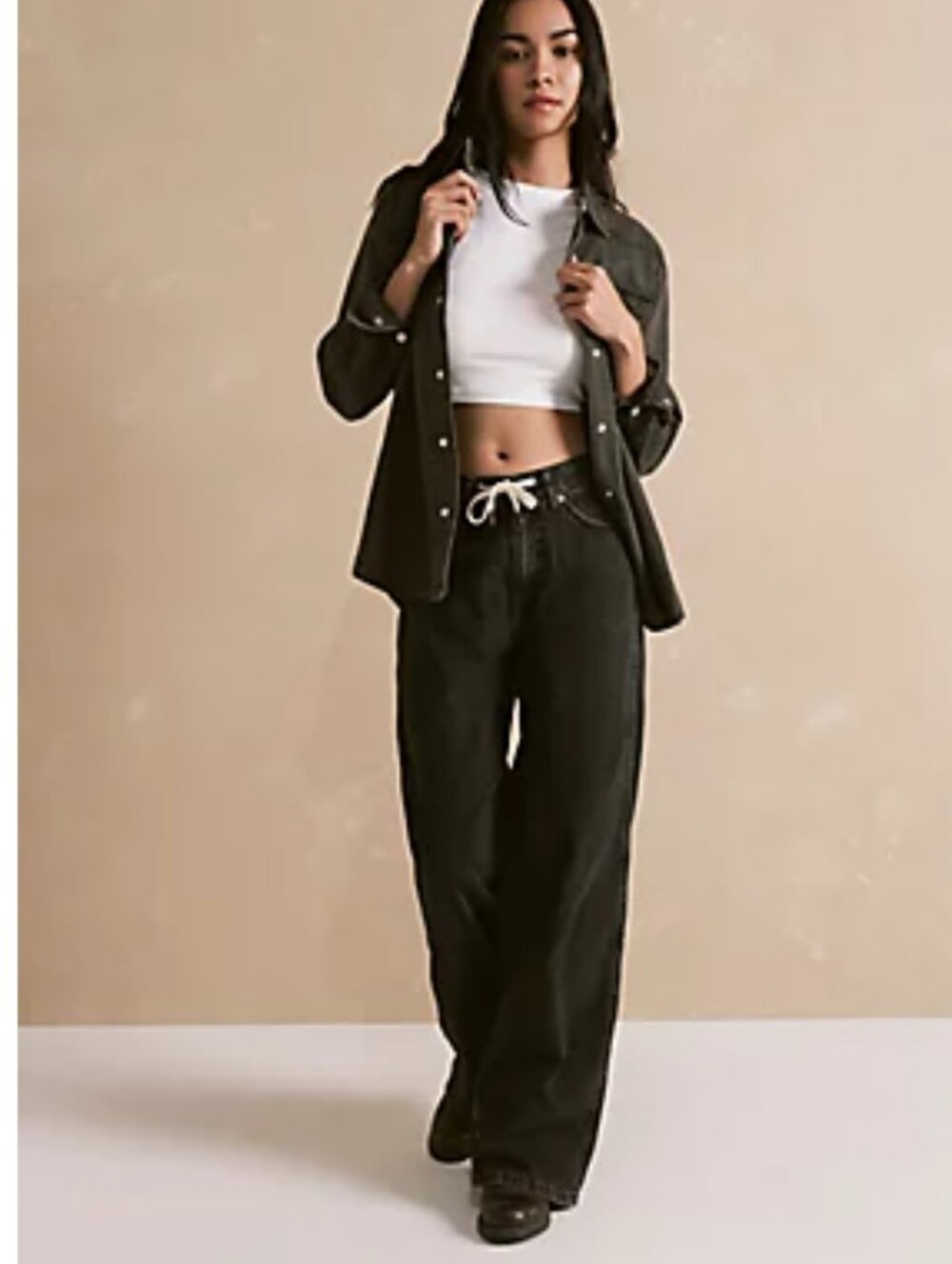 Wrangler Black Wide Leg Pants with Button And Tie Waist